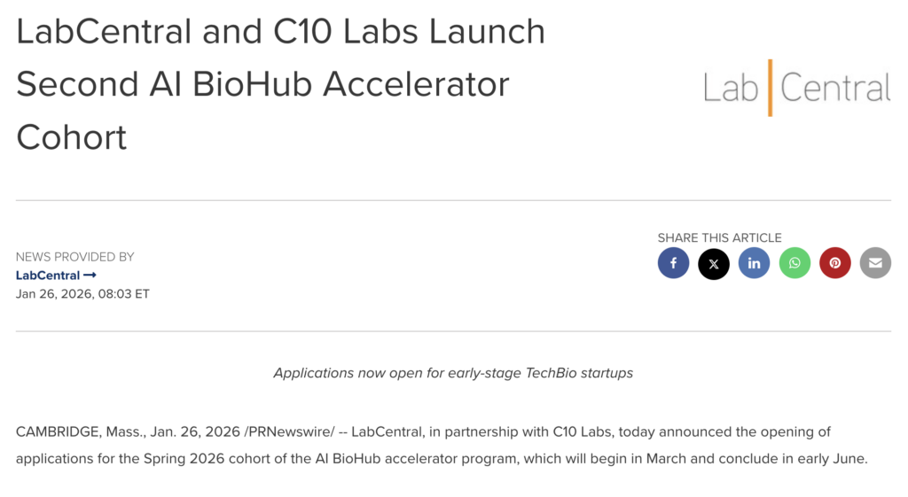Labcentral Boston LabCentral and C10 Labs Launch 2nd AI BioHub Accelerator Cohort | MGMT ...
